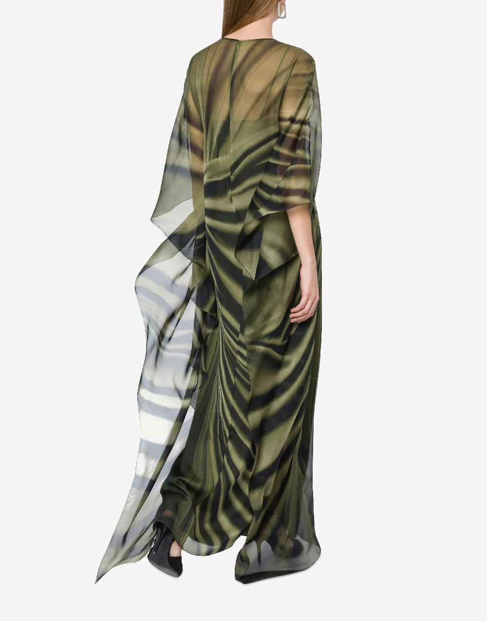 Alberta Ferretti Abito lungo in chiffon con stampa drappeggio Vendite Flash