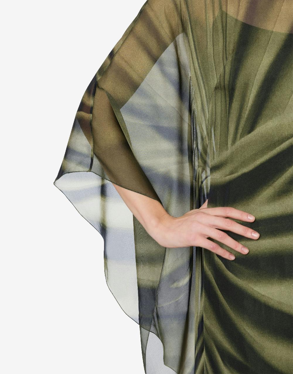 Alberta Ferretti Abito lungo in chiffon con stampa drappeggio Vendite Flash