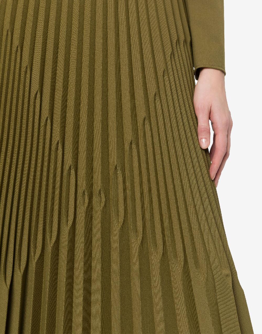 Alberta Ferretti Abito lungo in twill di lana stretch con plissé 2025