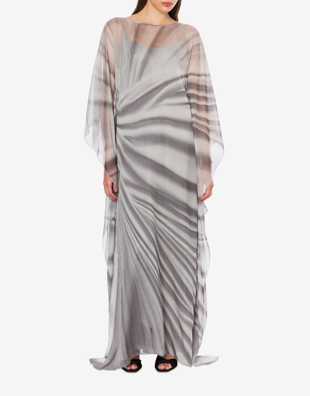 Alberta Ferretti Abito lungo in chiffon con stampa drappeggio Vendita