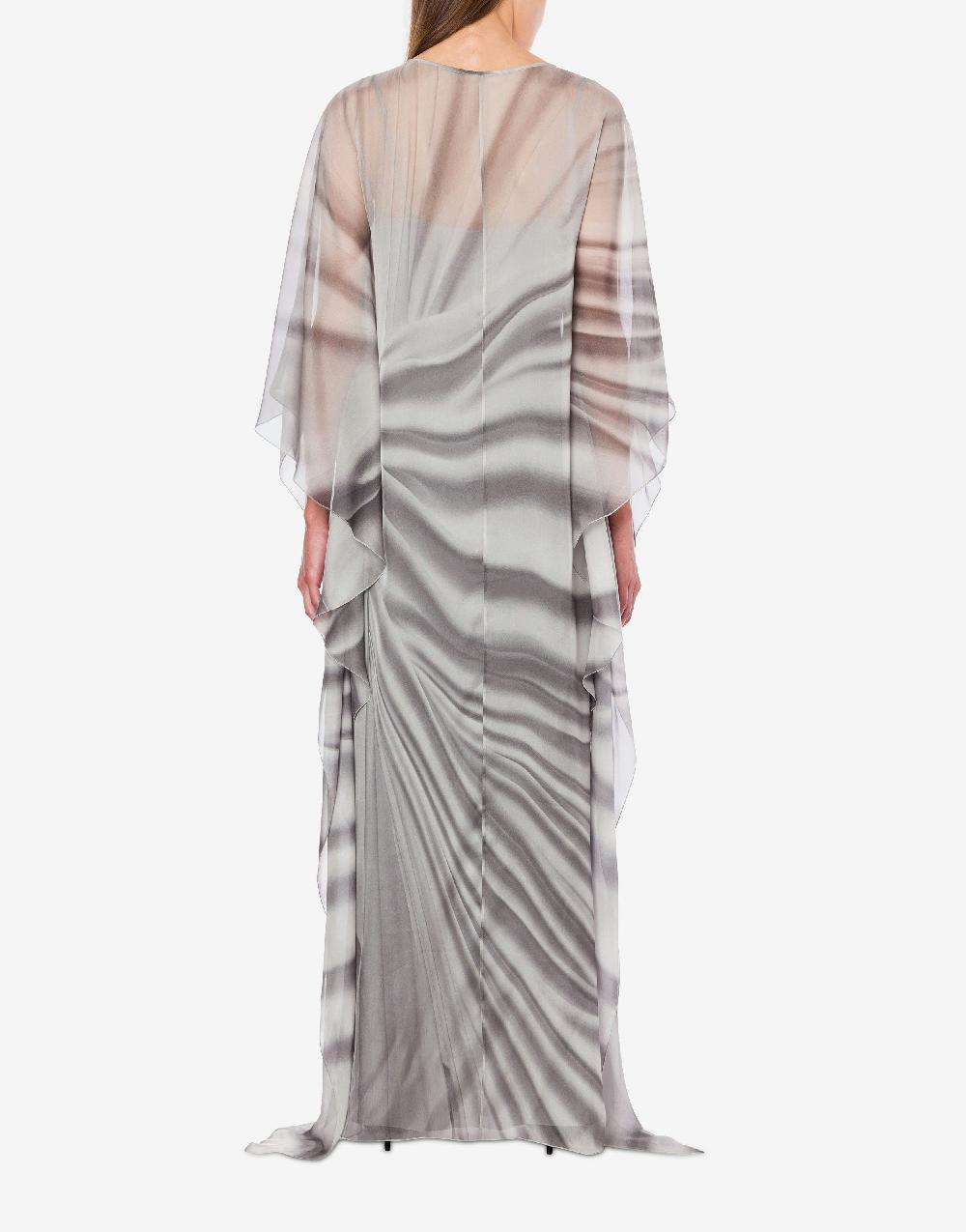 Alberta Ferretti Abito lungo in chiffon con stampa drappeggio Vendita