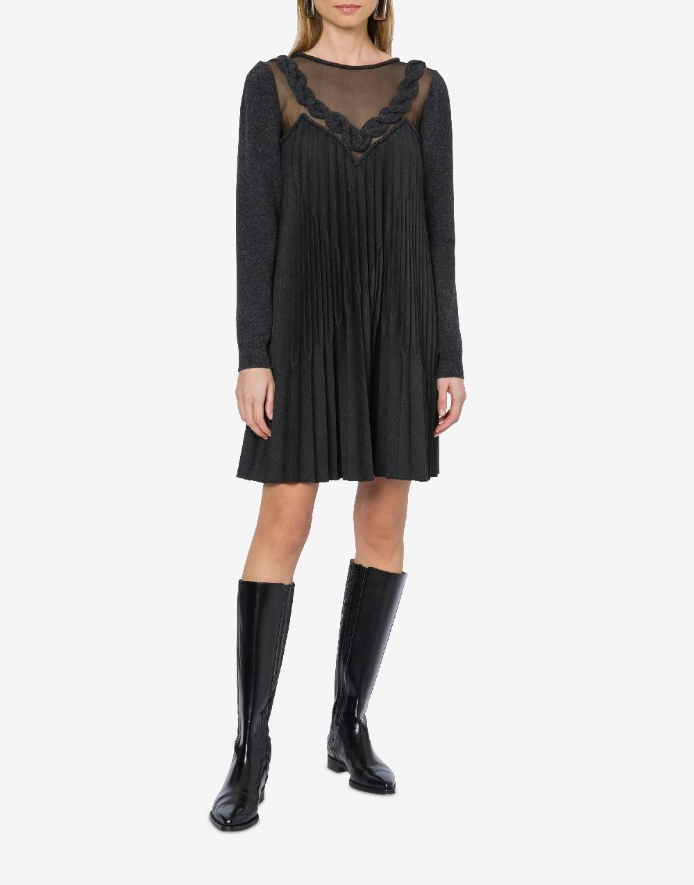 Alberta Ferretti Abito corto in twill di lana stretch con treccia Promozione Limitata