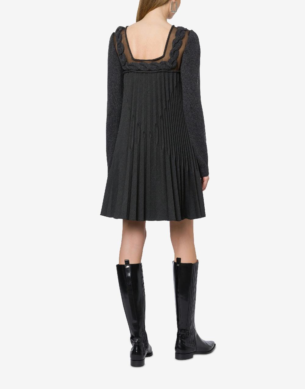 Alberta Ferretti Abito corto in twill di lana stretch con treccia Promozione Limitata