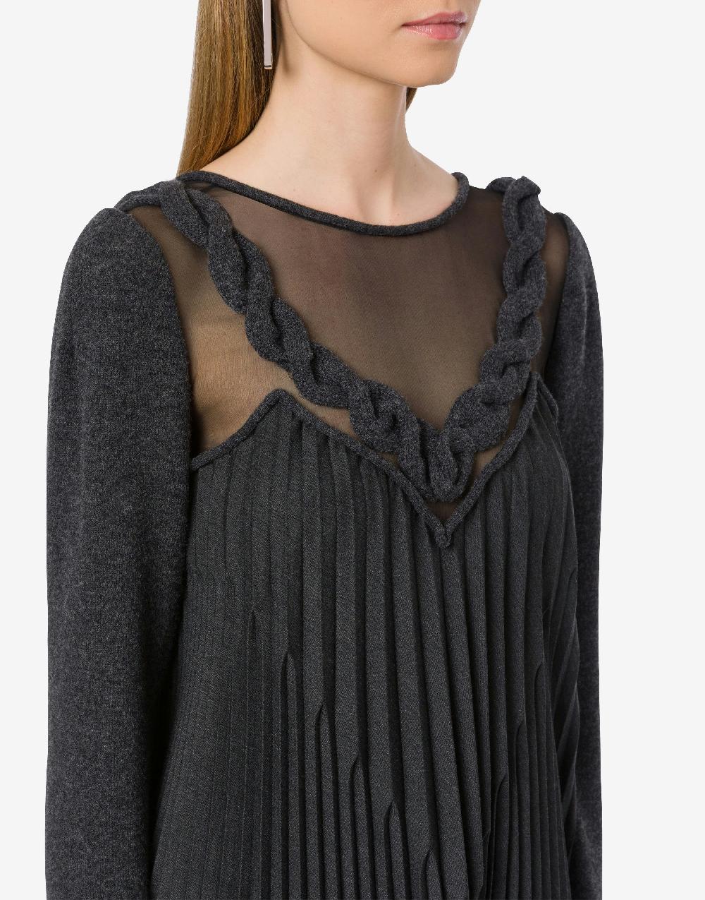 Alberta Ferretti Abito corto in twill di lana stretch con treccia Promozione Limitata