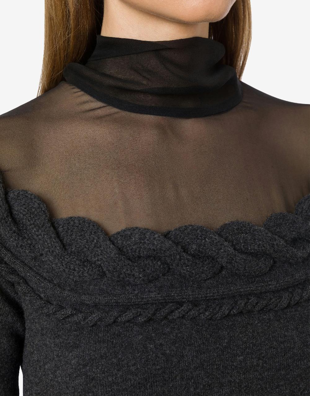 Alberta Ferretti Maglia in lana cashmere e chiffon Fino Al -60%
