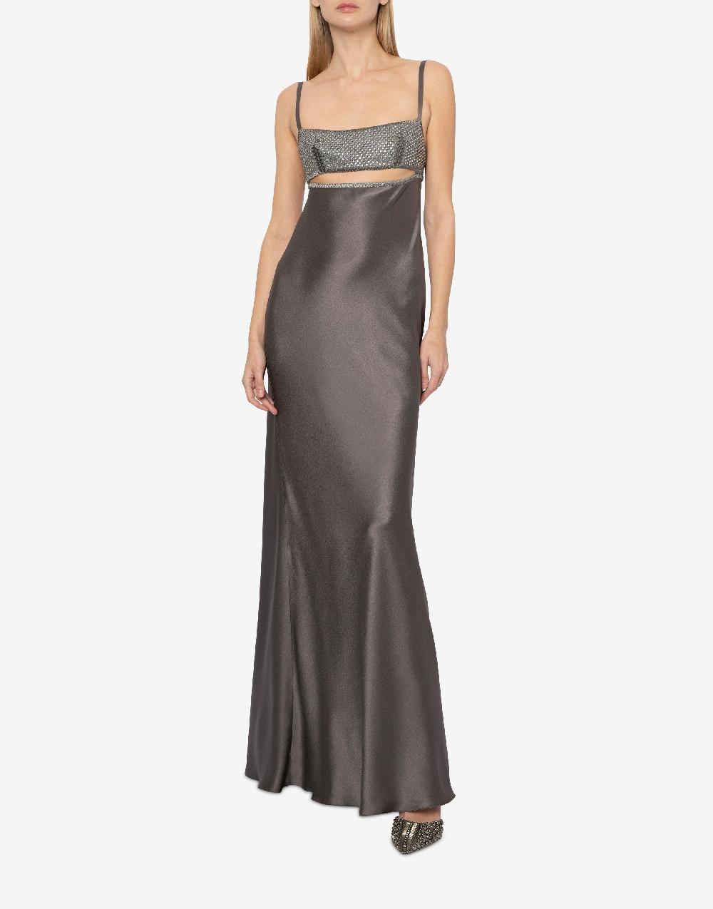 Alberta Ferretti Abito in raso con cut-out e ricamo Sottocosto