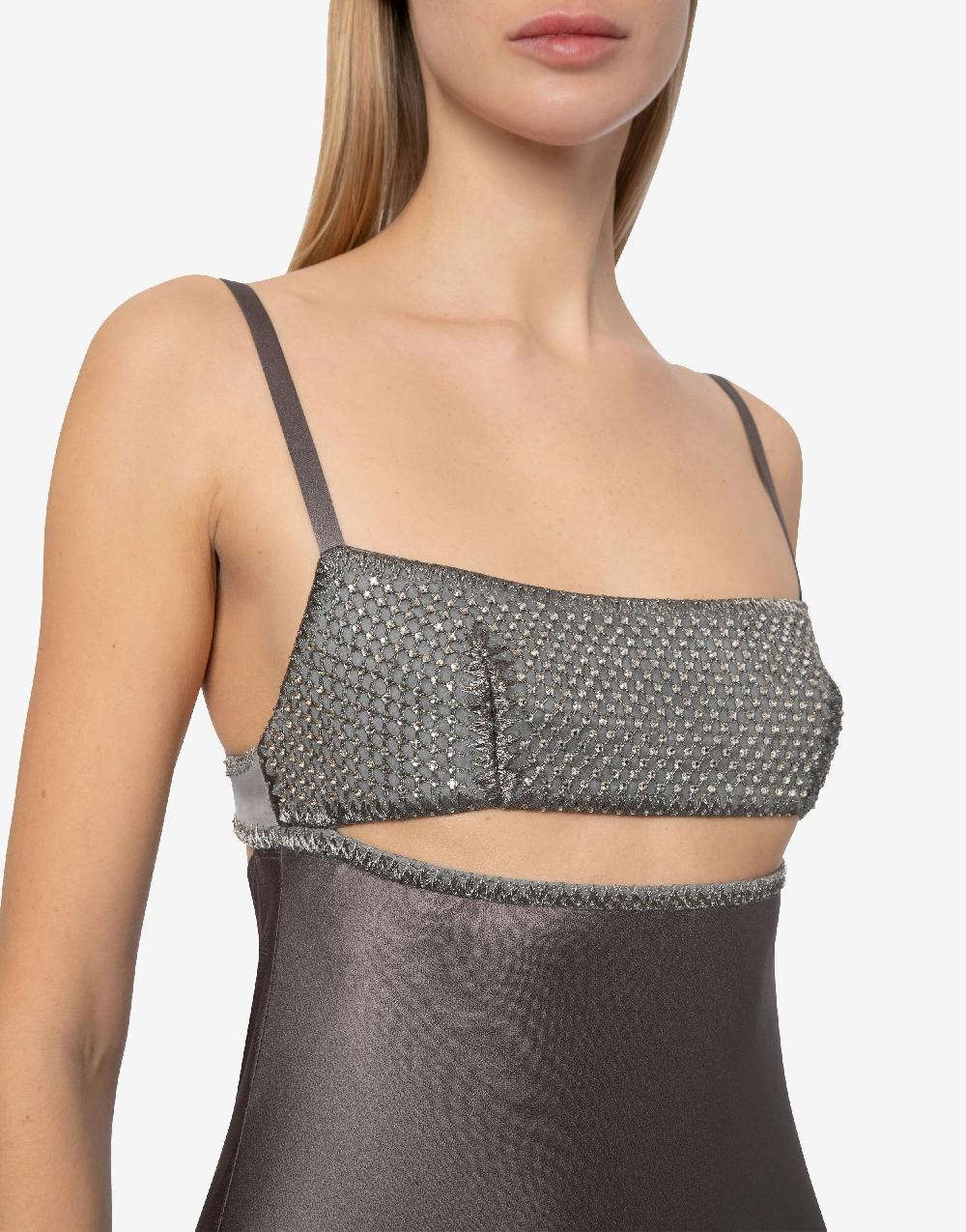 Alberta Ferretti Abito in raso con cut-out e ricamo Sottocosto