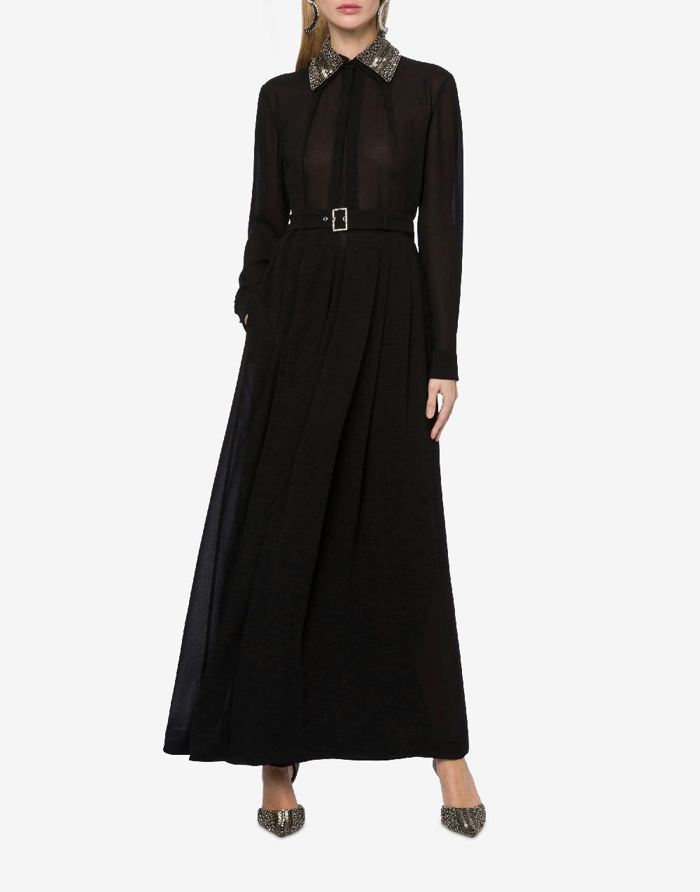 Alberta Ferretti Abito lungo in sablé con colletto ricamato Presa