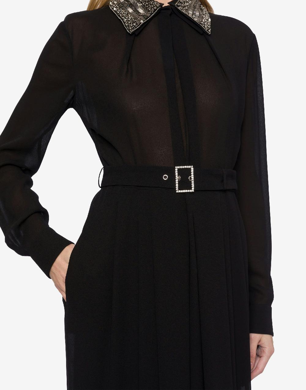 Alberta Ferretti Abito lungo in sablé con colletto ricamato Presa