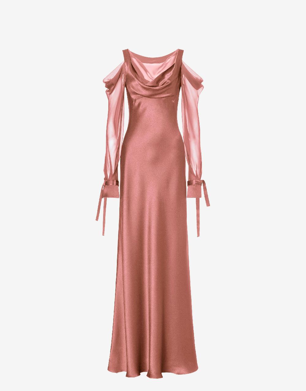 Alberta Ferretti Abito in raso con maniche in chiffon Online