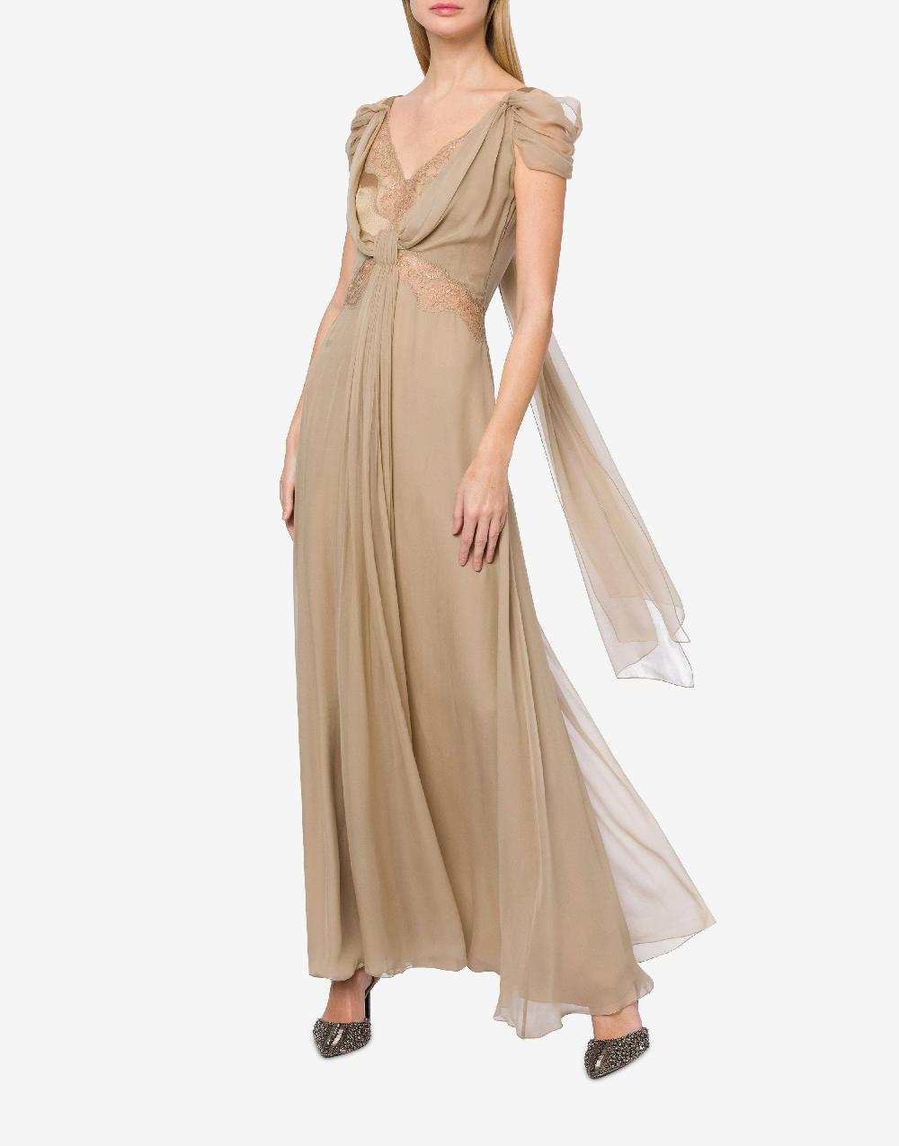 Alberta Ferretti Abito in chiffon con pizzo e drappi Hotsell
