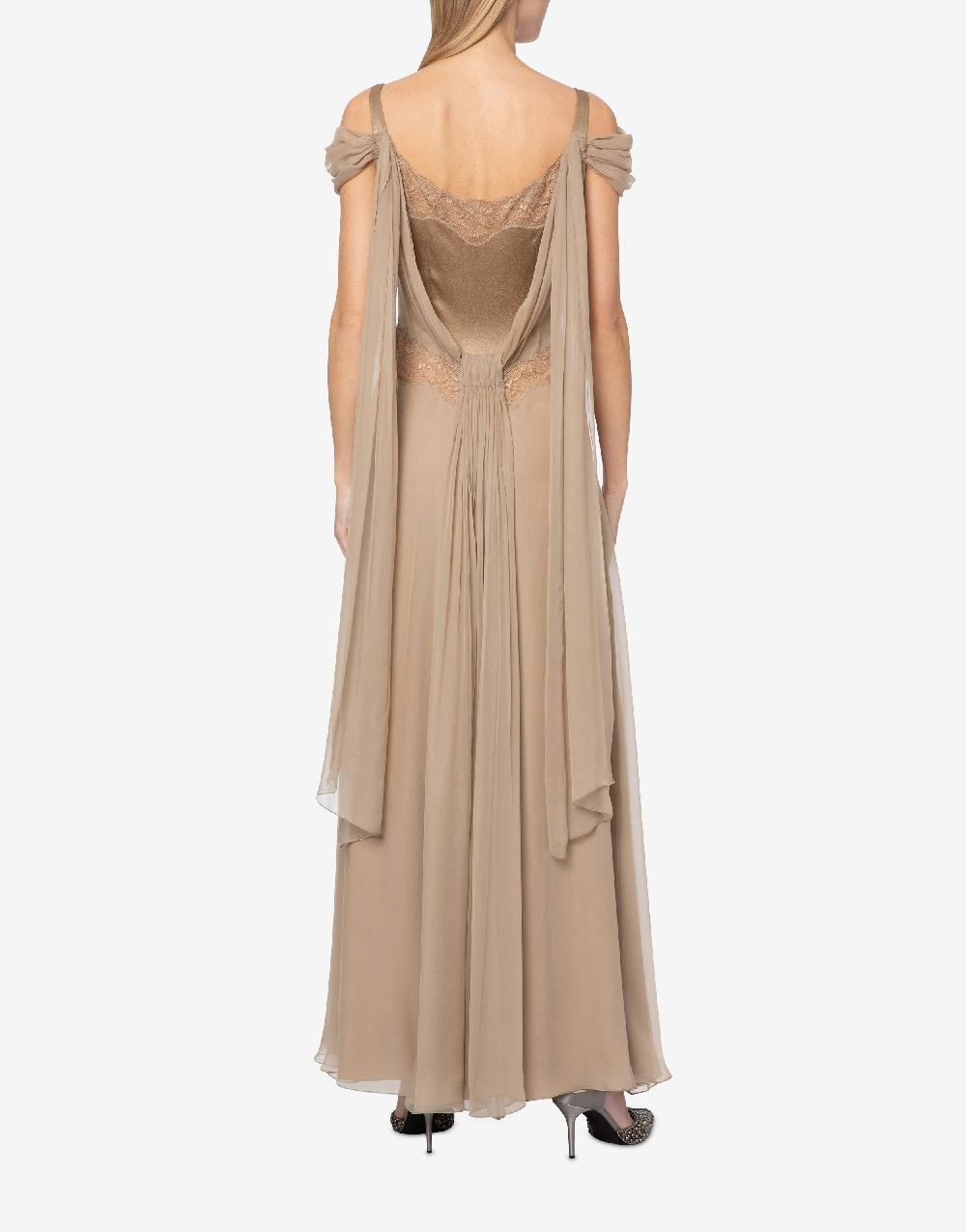 Alberta Ferretti Abito in chiffon con pizzo e drappi Hotsell