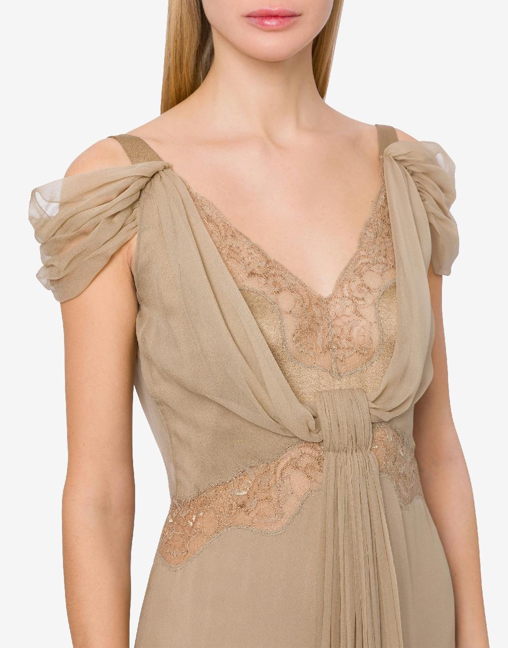 Alberta Ferretti Abito in chiffon con pizzo e drappi Hotsell