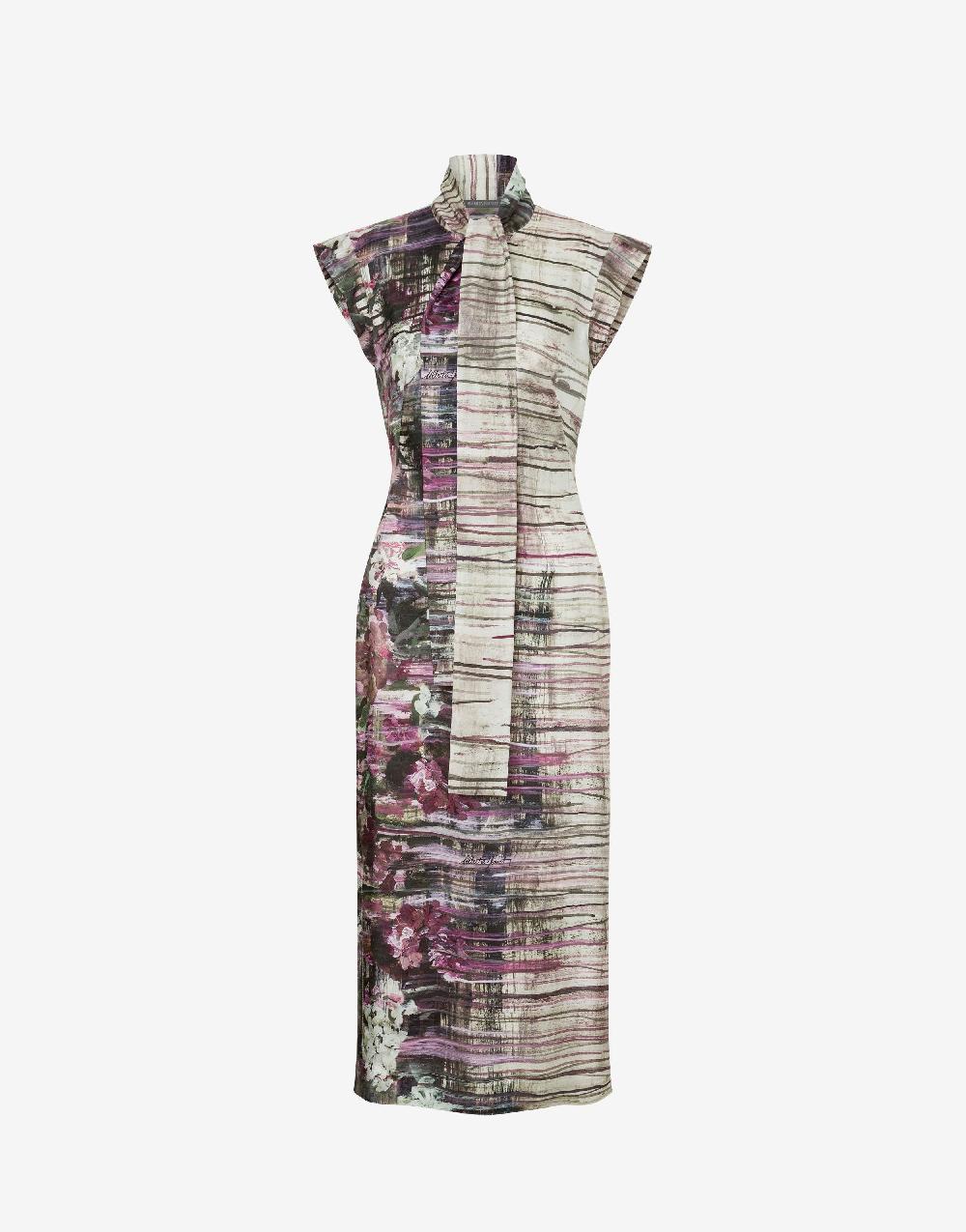 Alberta Ferretti Abito longuette in habotai con stampa Dripping Roses