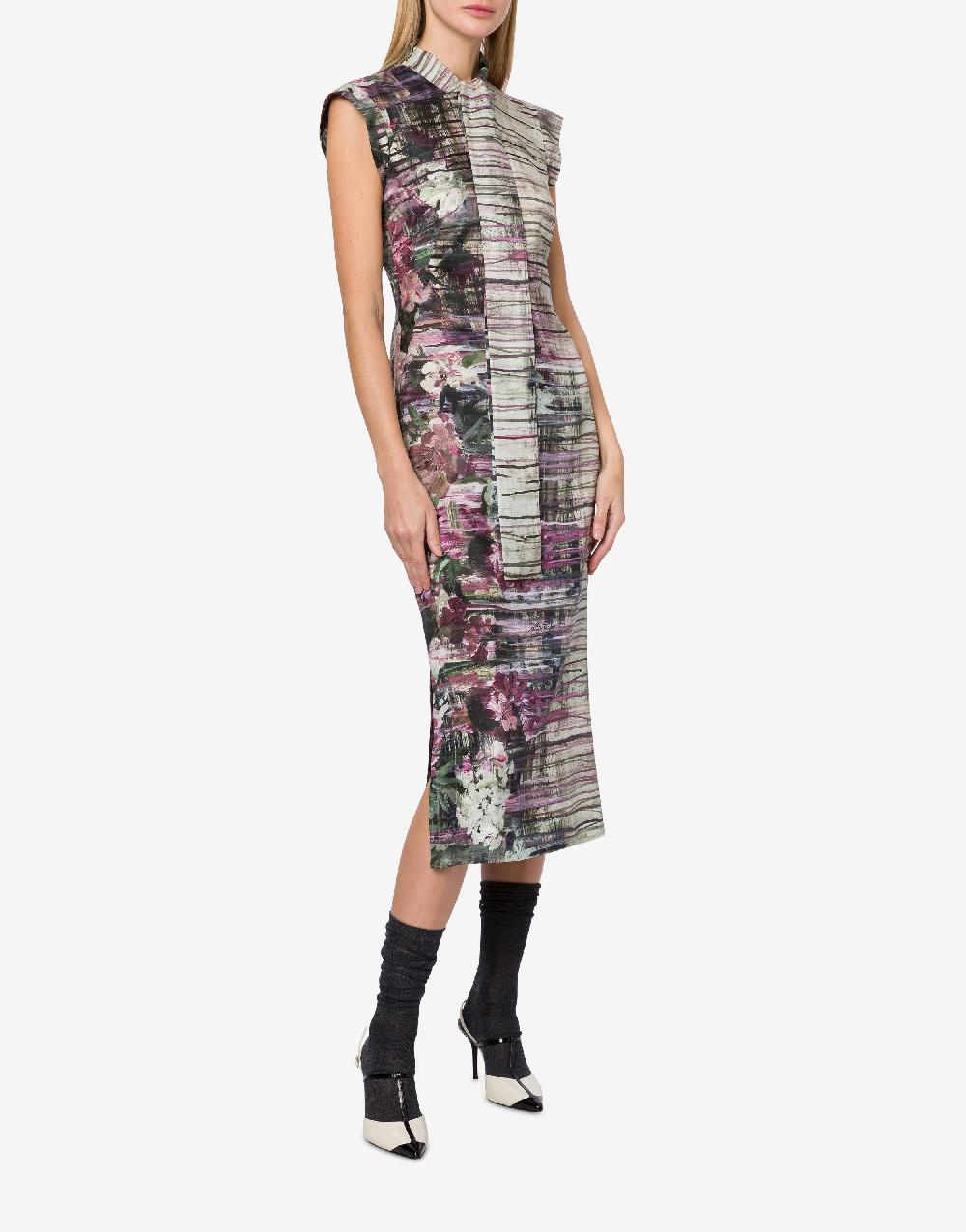 Alberta Ferretti Abito longuette in habotai con stampa Dripping Roses Vendite Flash
