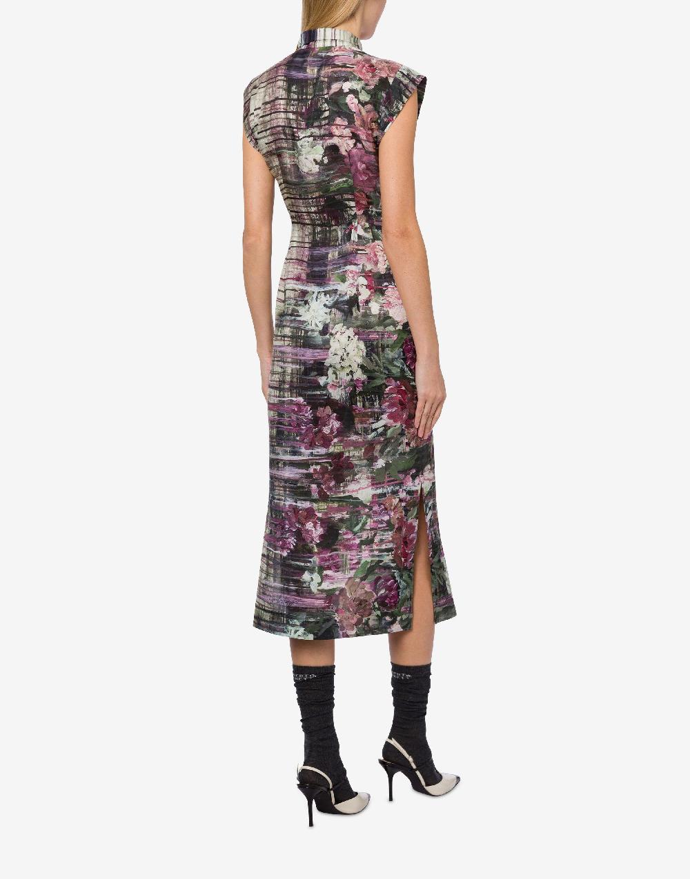 Alberta Ferretti Abito longuette in habotai con stampa Dripping Roses Vendite Flash