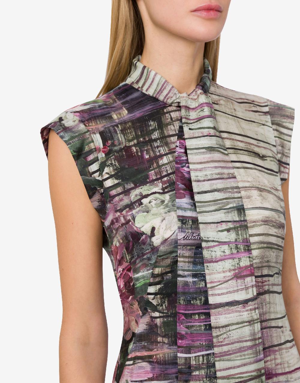 Alberta Ferretti Abito longuette in habotai con stampa Dripping Roses Vendite Flash