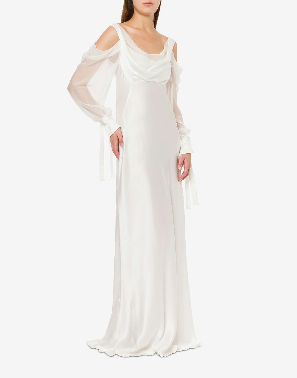 Alberta Ferretti Abito in raso con maniche in chiffon Nuova