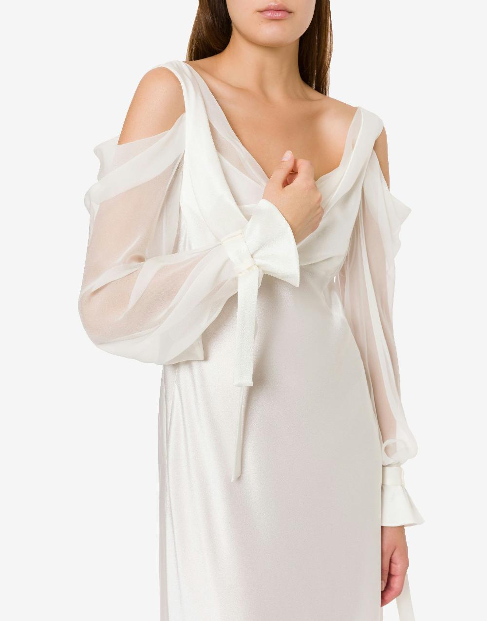 Alberta Ferretti Abito in raso con maniche in chiffon Nuova