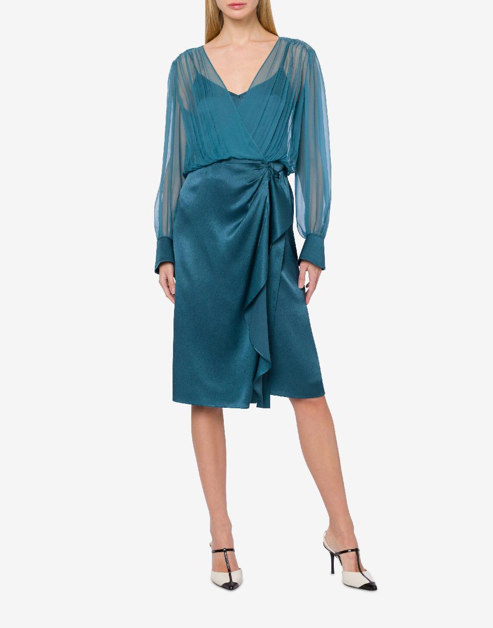 Alberta Ferretti Abito midi in raso e chiffon Italy