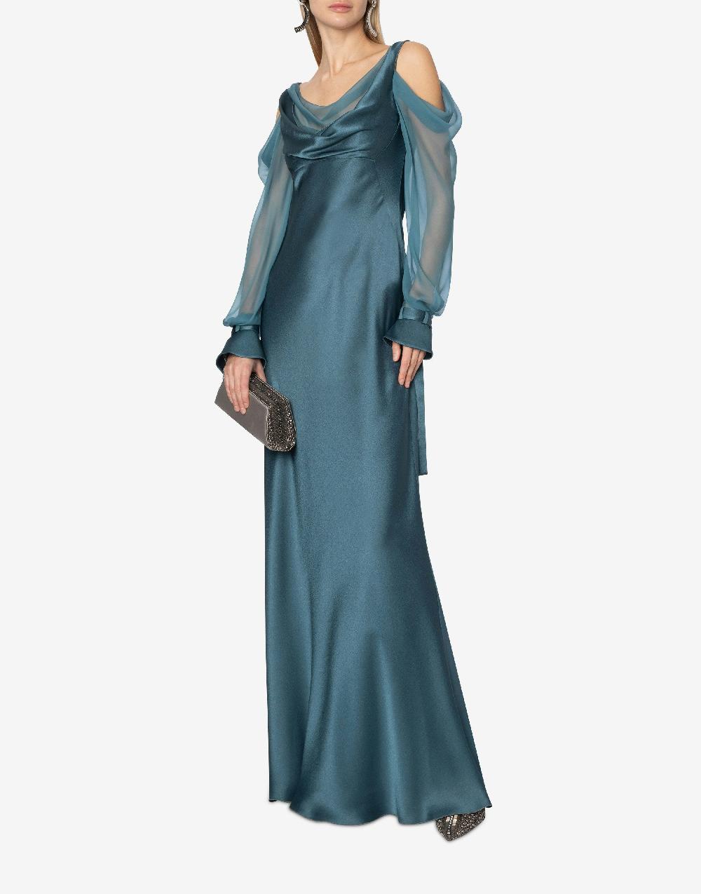 Alberta Ferretti Abito in raso con maniche in chiffon Italia