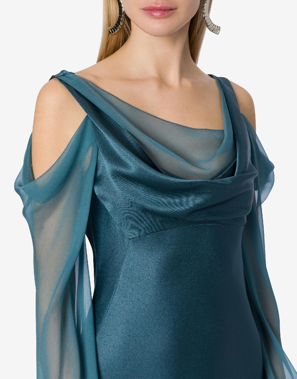 Alberta Ferretti Abito in raso con maniche in chiffon Italia