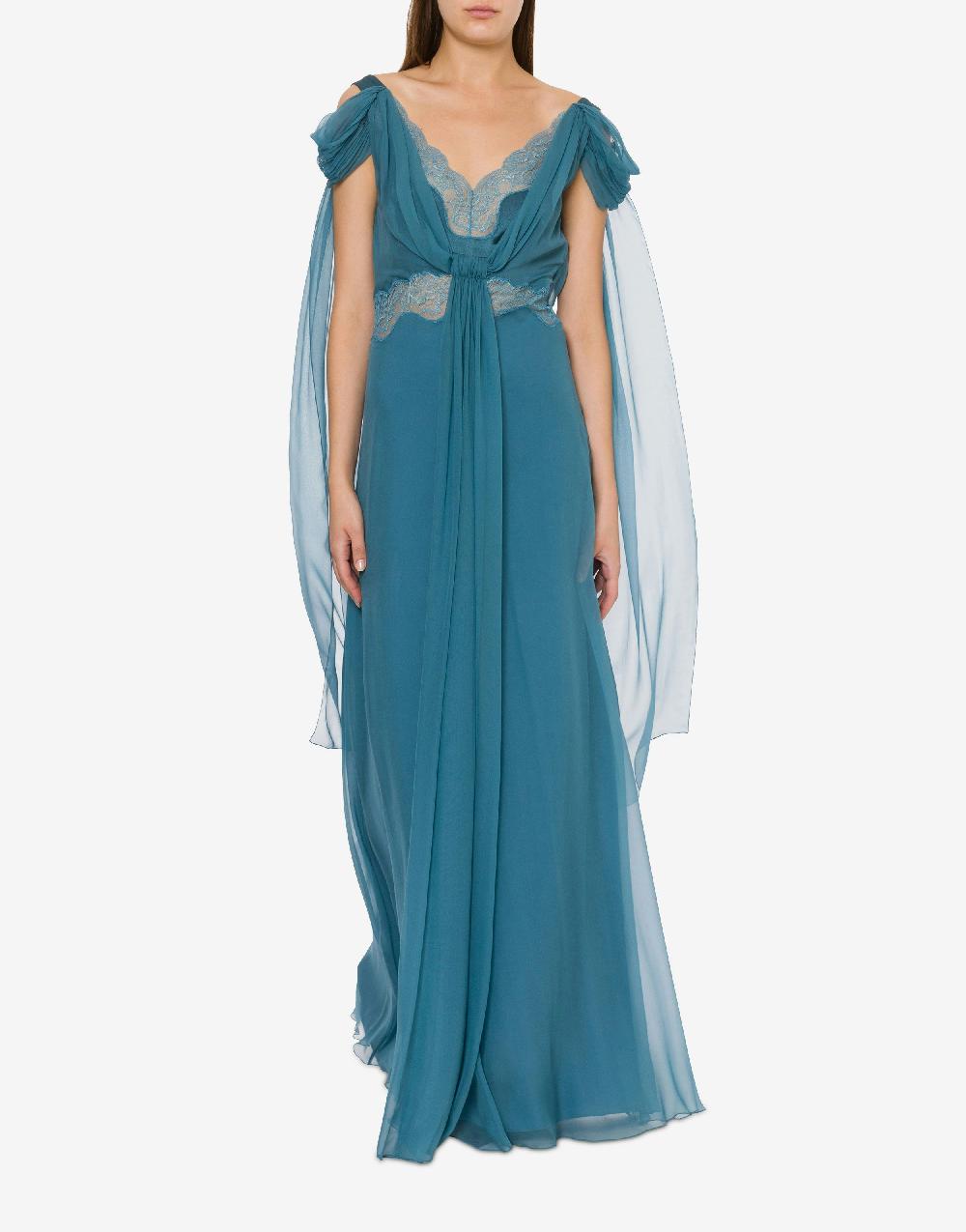 Alberta Ferretti Abito in chiffon con pizzo e drappi 2025
