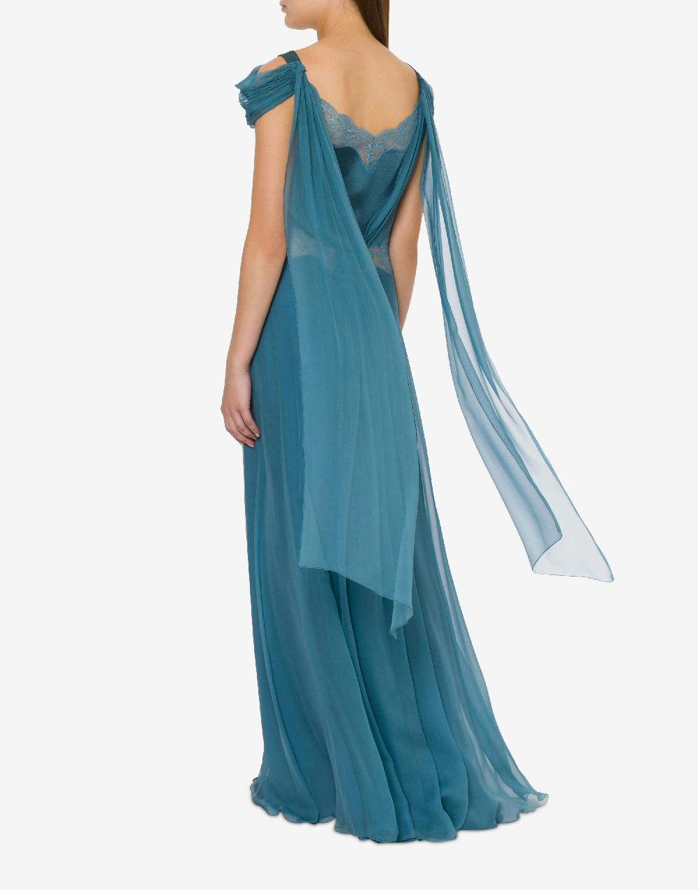 Alberta Ferretti Abito in chiffon con pizzo e drappi 2025