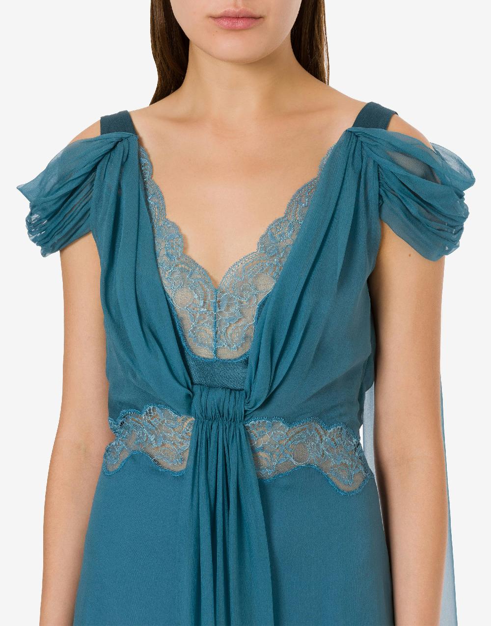 Alberta Ferretti Abito in chiffon con pizzo e drappi 2025