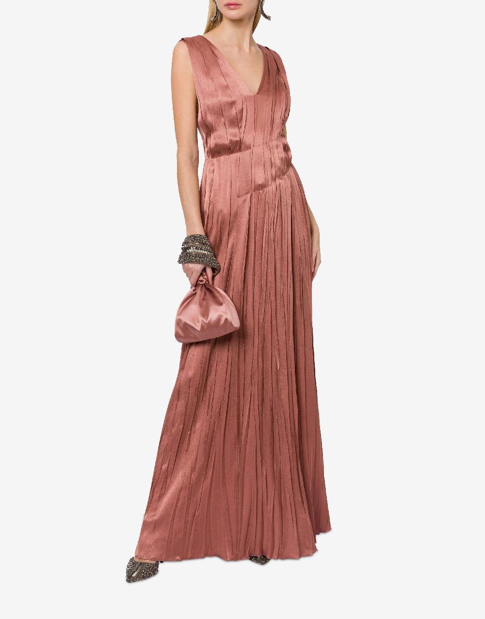Alberta Ferretti Abito lungo in raso con plissé In Linea