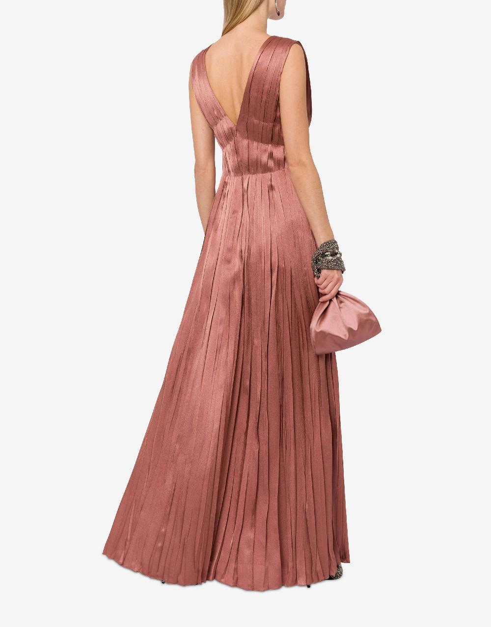Alberta Ferretti Abito lungo in raso con plissé In Linea