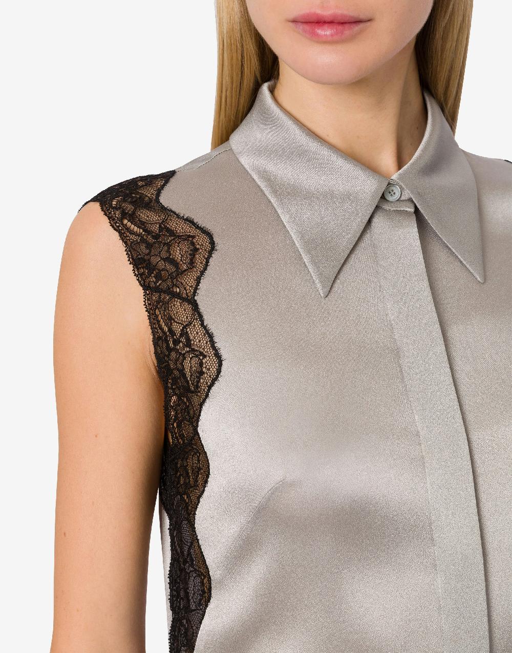 Alberta Ferretti Top camicia in raso con pizzo Economico