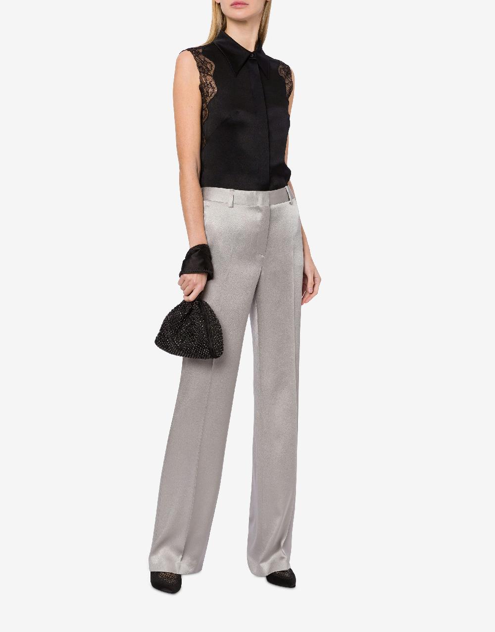 Alberta Ferretti Top camicia in raso con pizzo Online