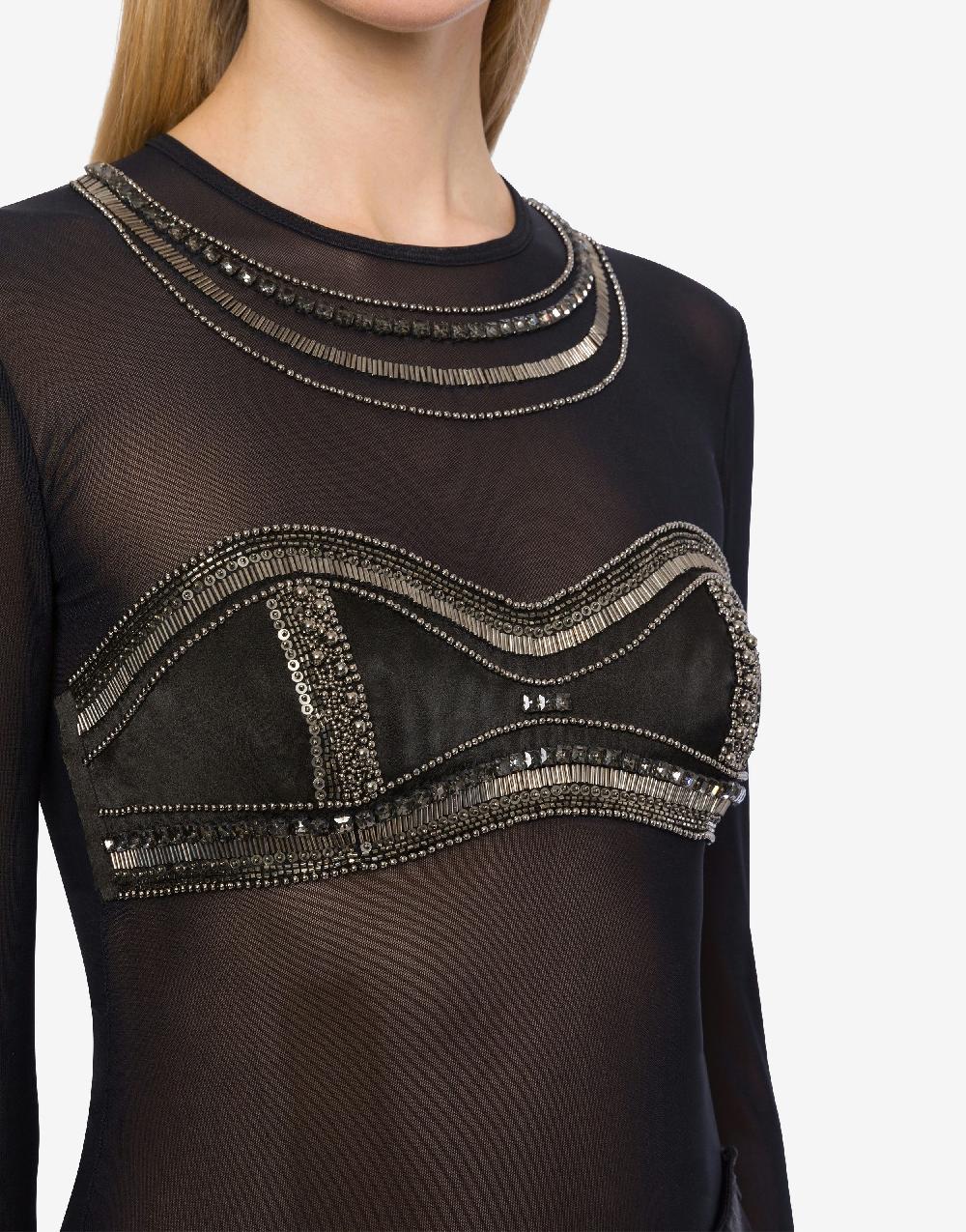 Alberta Ferretti T-shirt in tulle con ricamo Vendita Economica