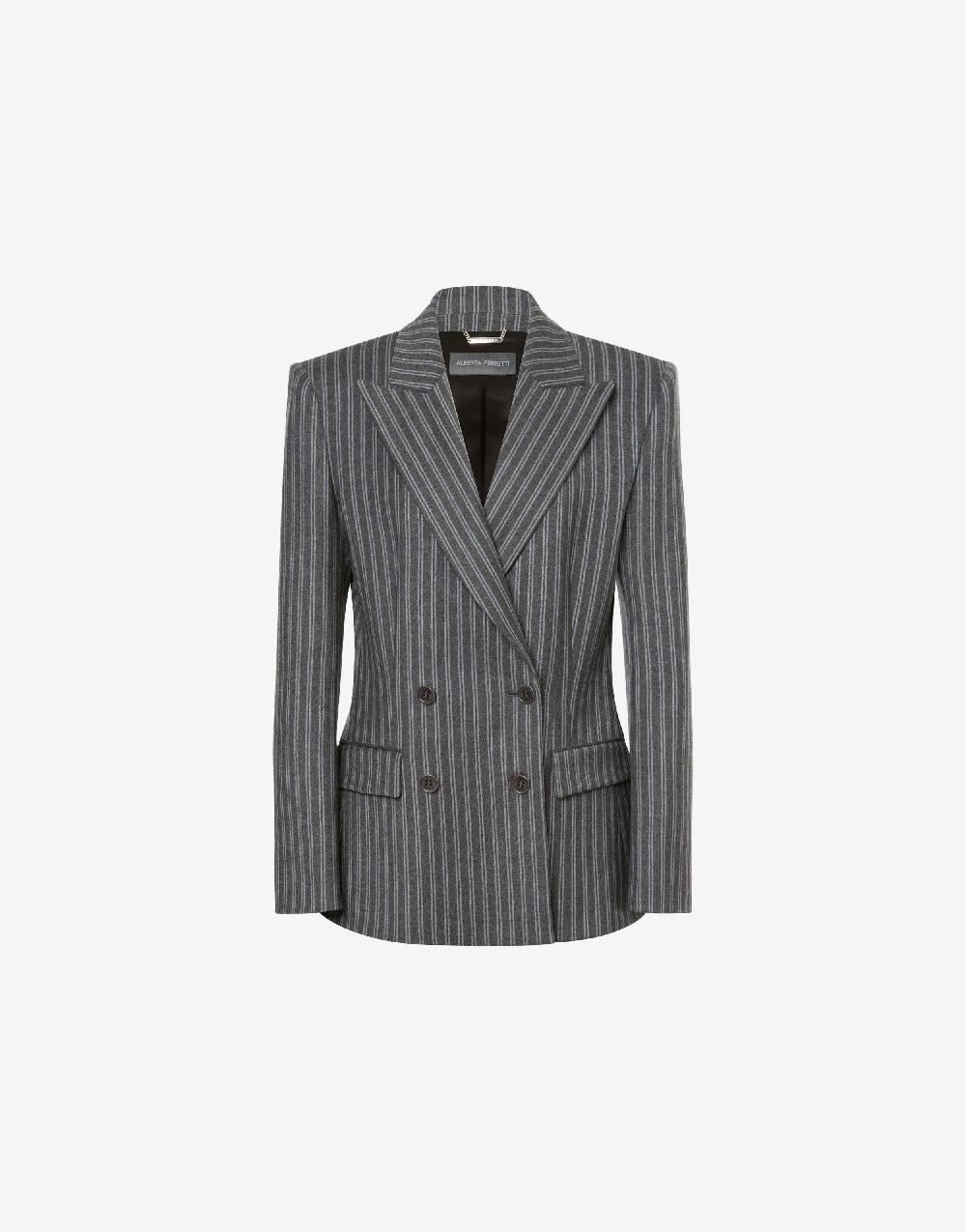 Alberta Ferretti Giacca doppiopetto in flanella rigata stretch