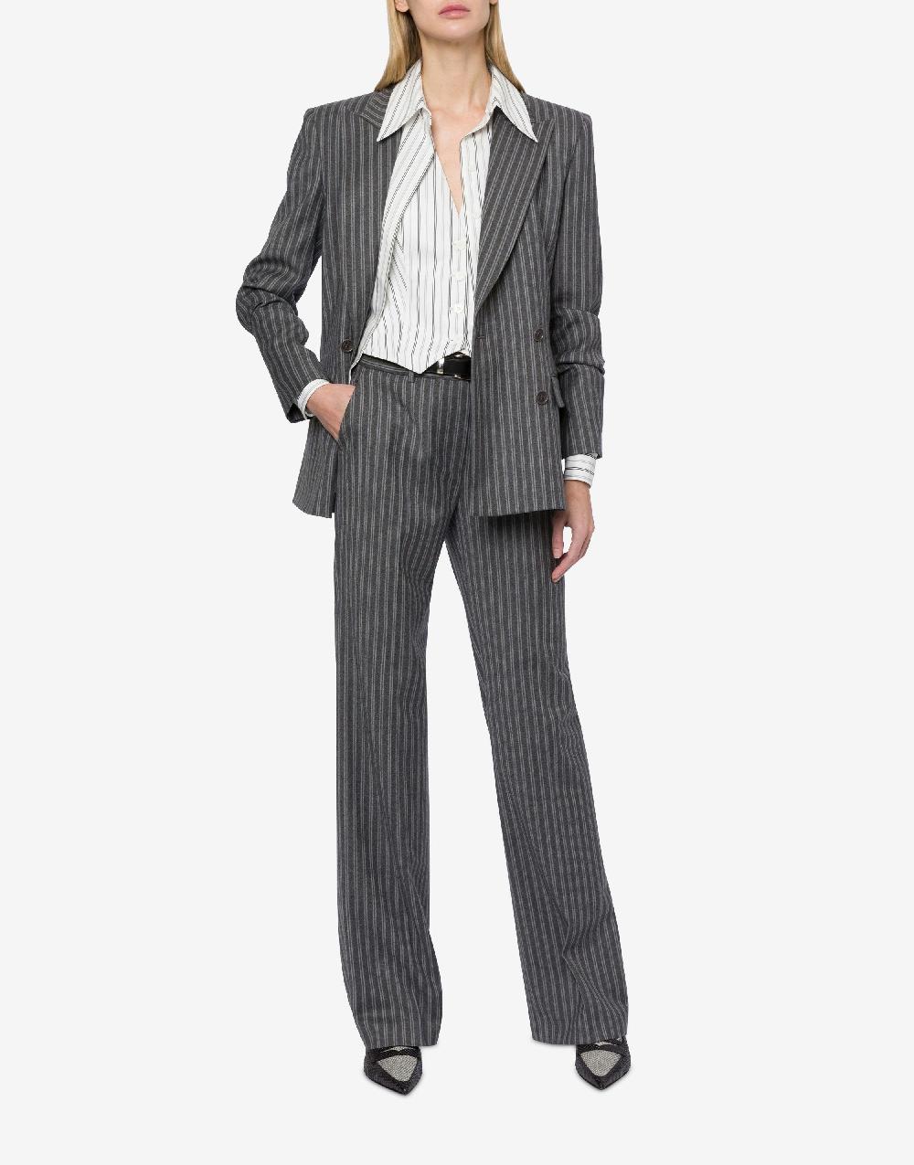 Alberta Ferretti Giacca doppiopetto in flanella rigata stretch Promozione