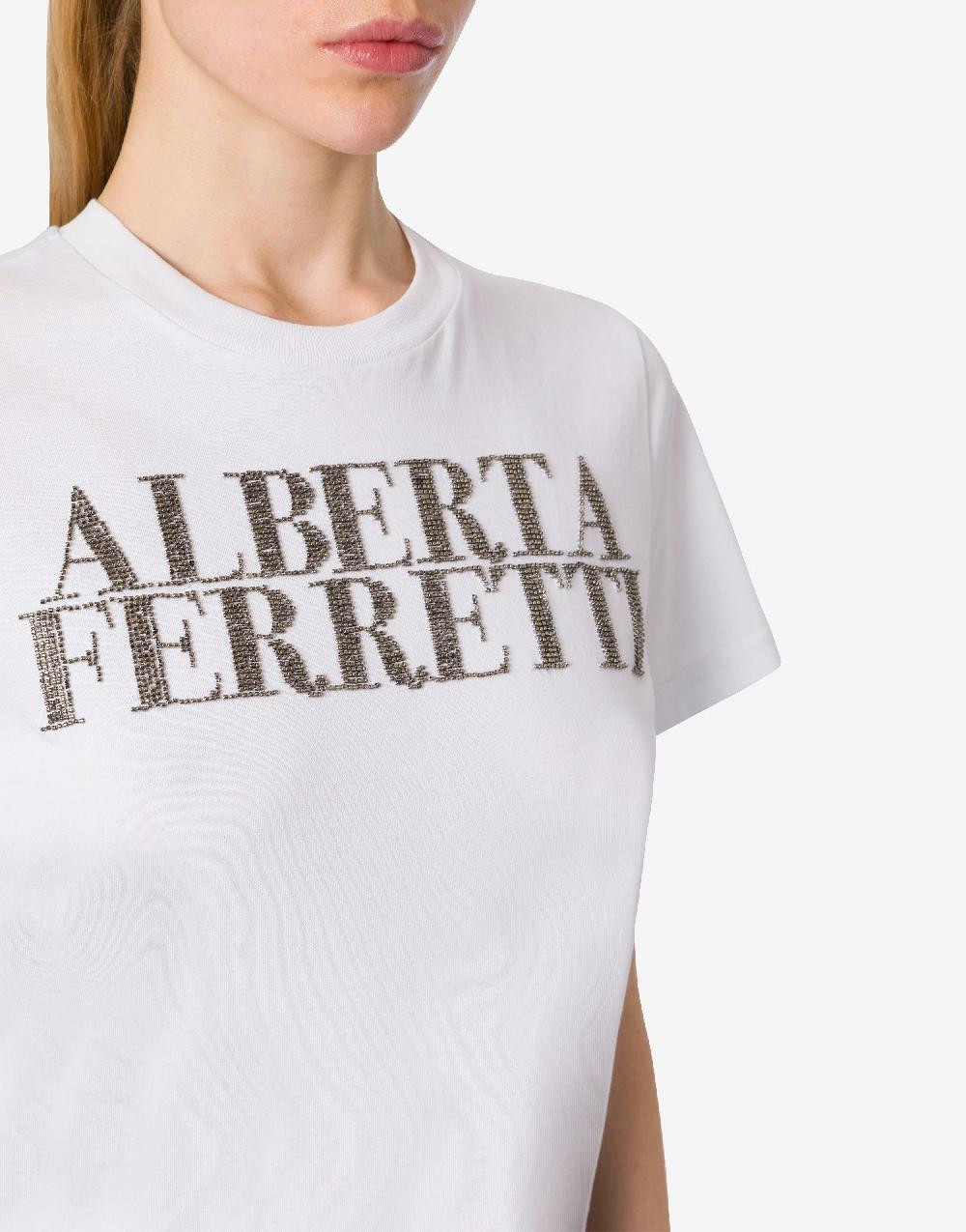 Alberta Ferretti T-shirt in jersey con ricamo logo Pezzi Unici