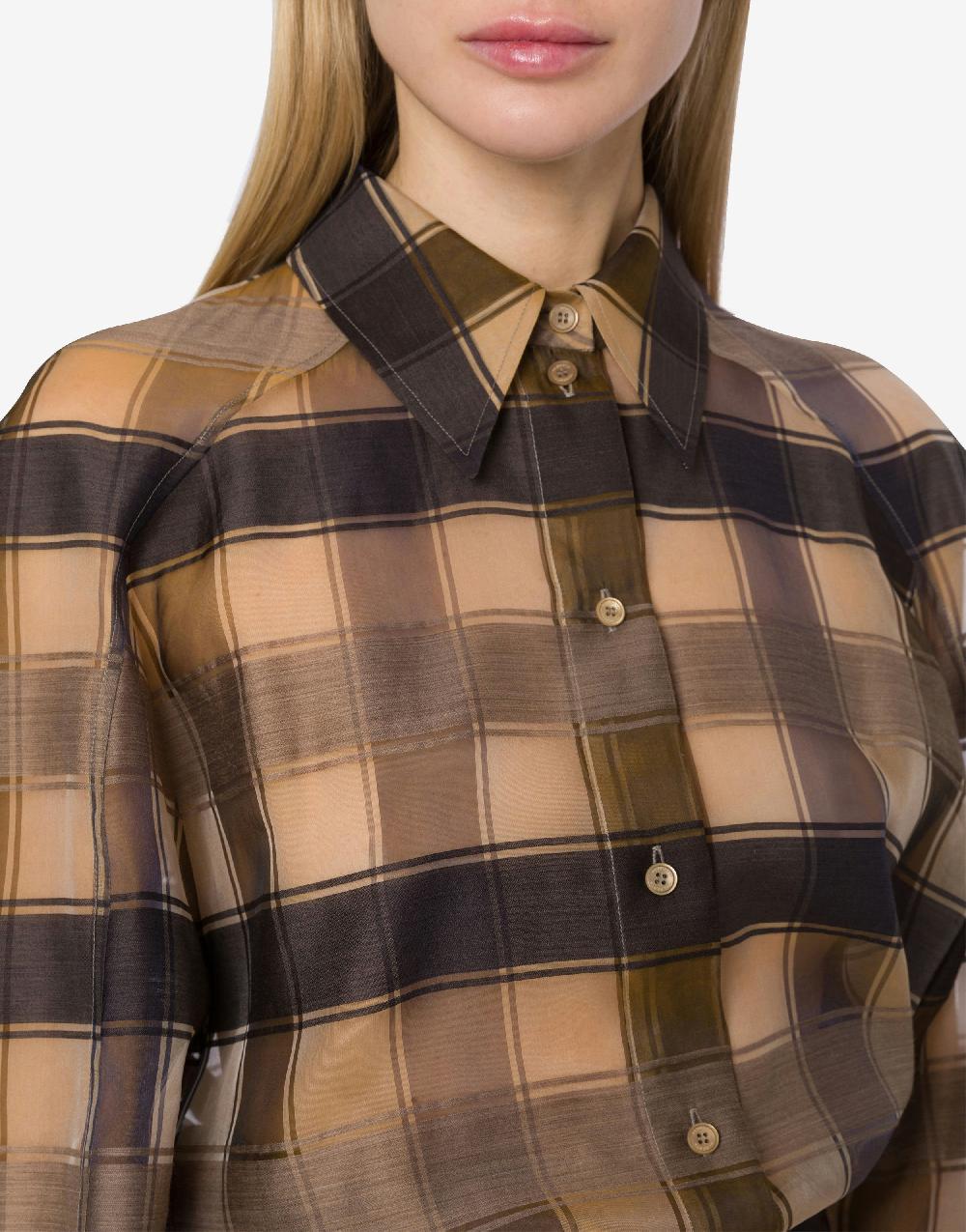 Alberta Ferretti Camicia oversize in organza check lana seta Negozi Online