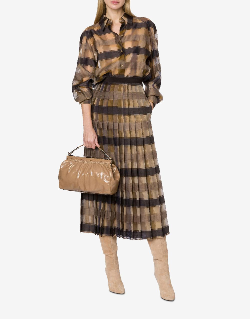 Alberta Ferretti Gonna a pieghe in organza check lana seta Acquista Ora