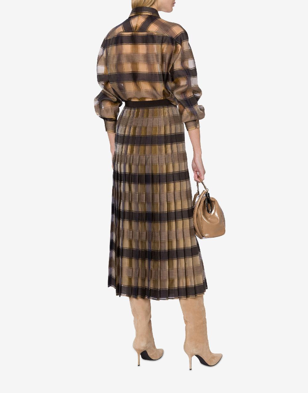 Alberta Ferretti Gonna a pieghe in organza check lana seta Acquista Ora