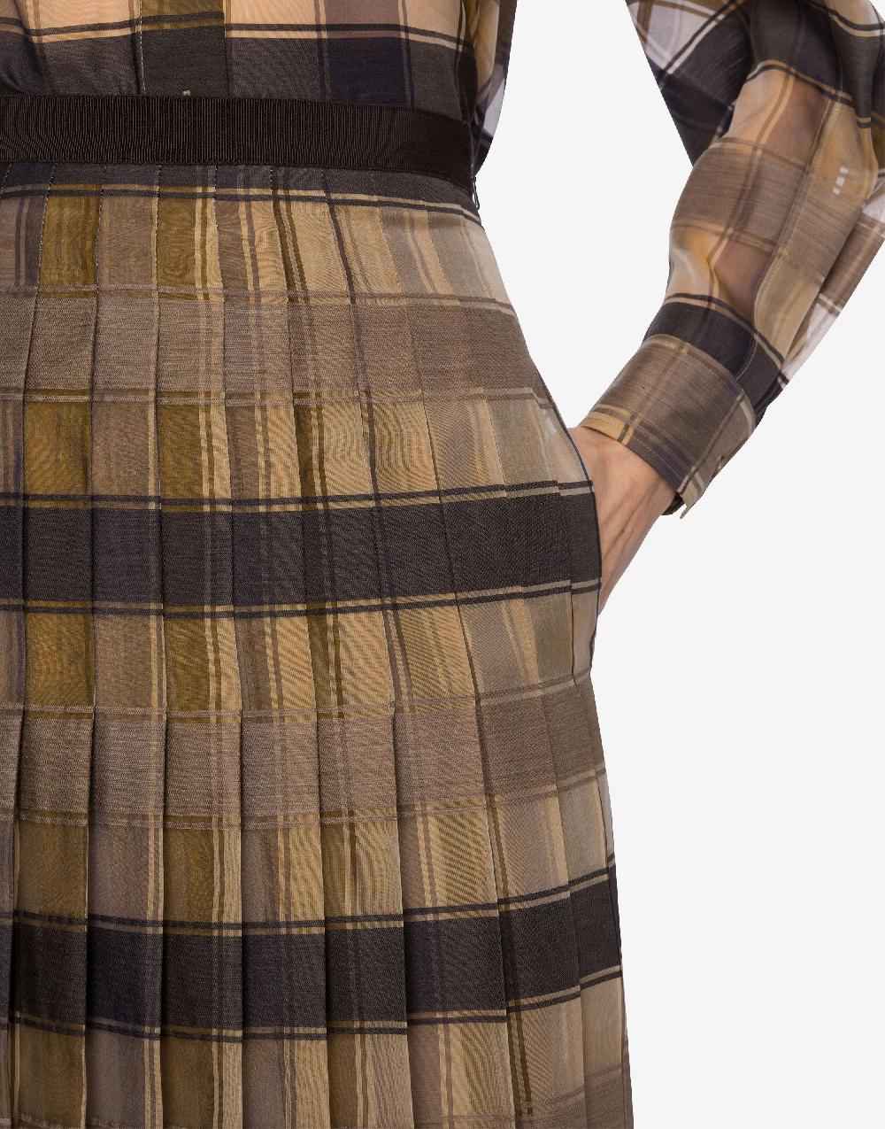 Alberta Ferretti Gonna a pieghe in organza check lana seta Acquista Ora