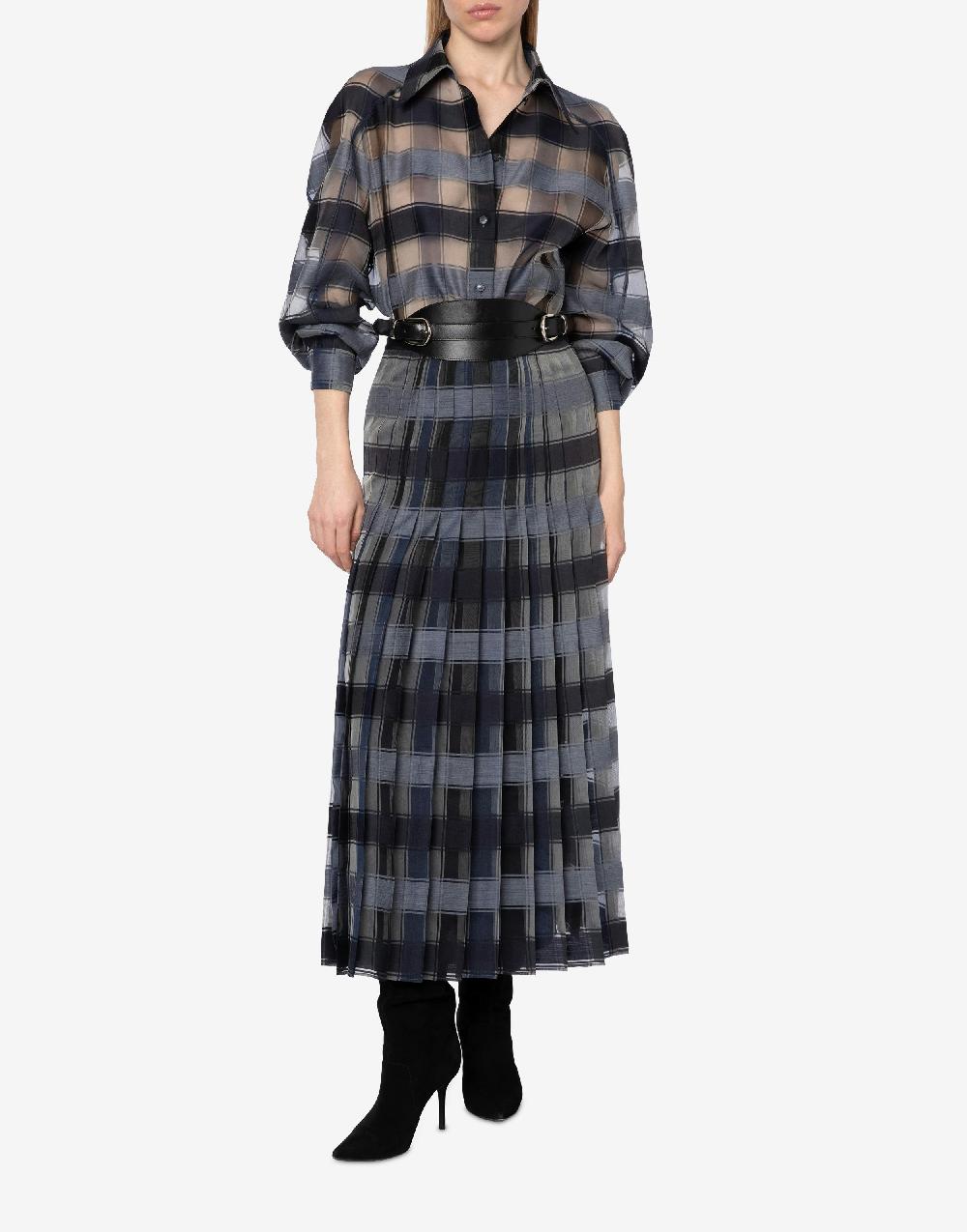 Alberta Ferretti Gonna a pieghe in organza check lana seta Affare Del Giorno