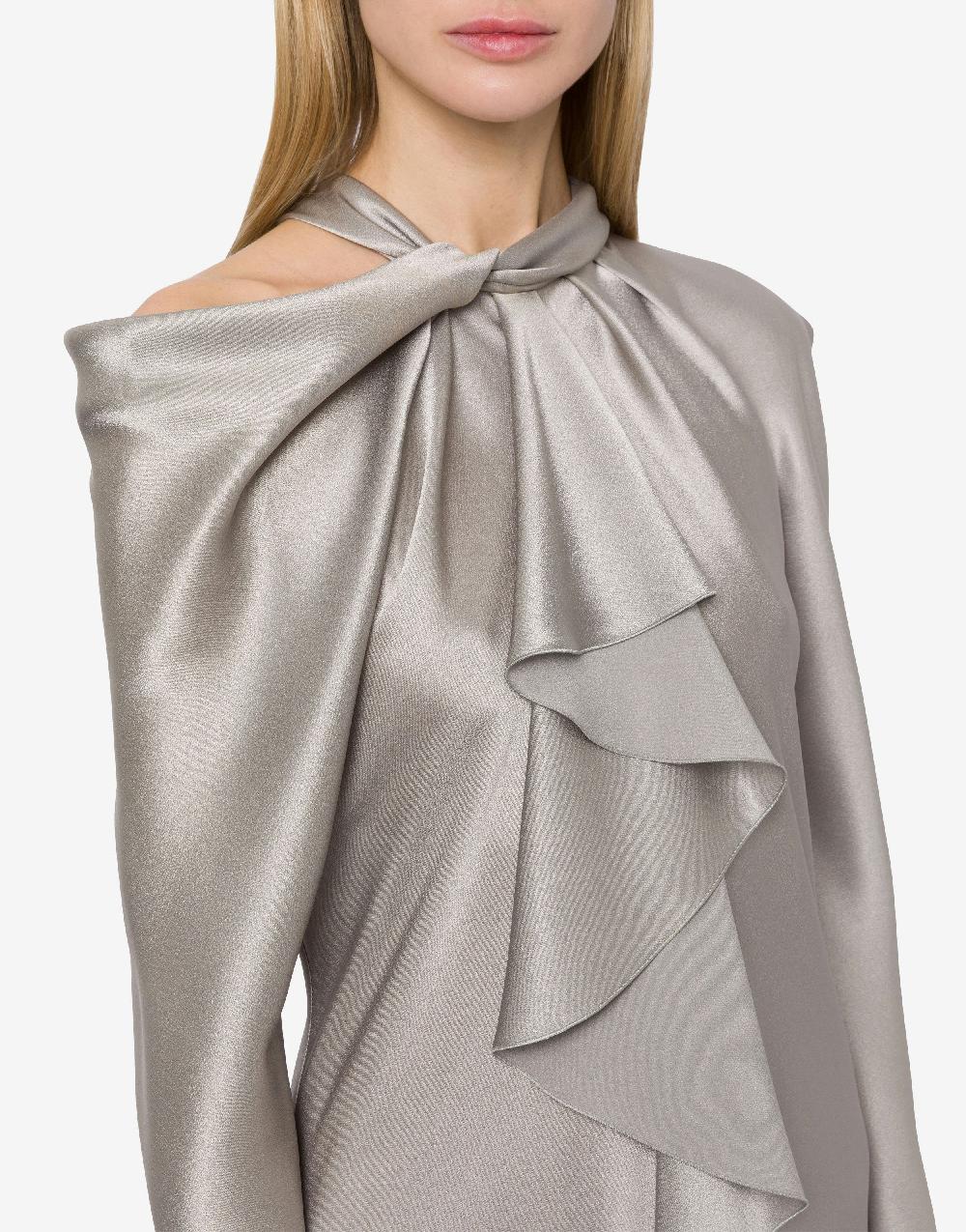Alberta Ferretti Abito midi in raso con ruche Offerta