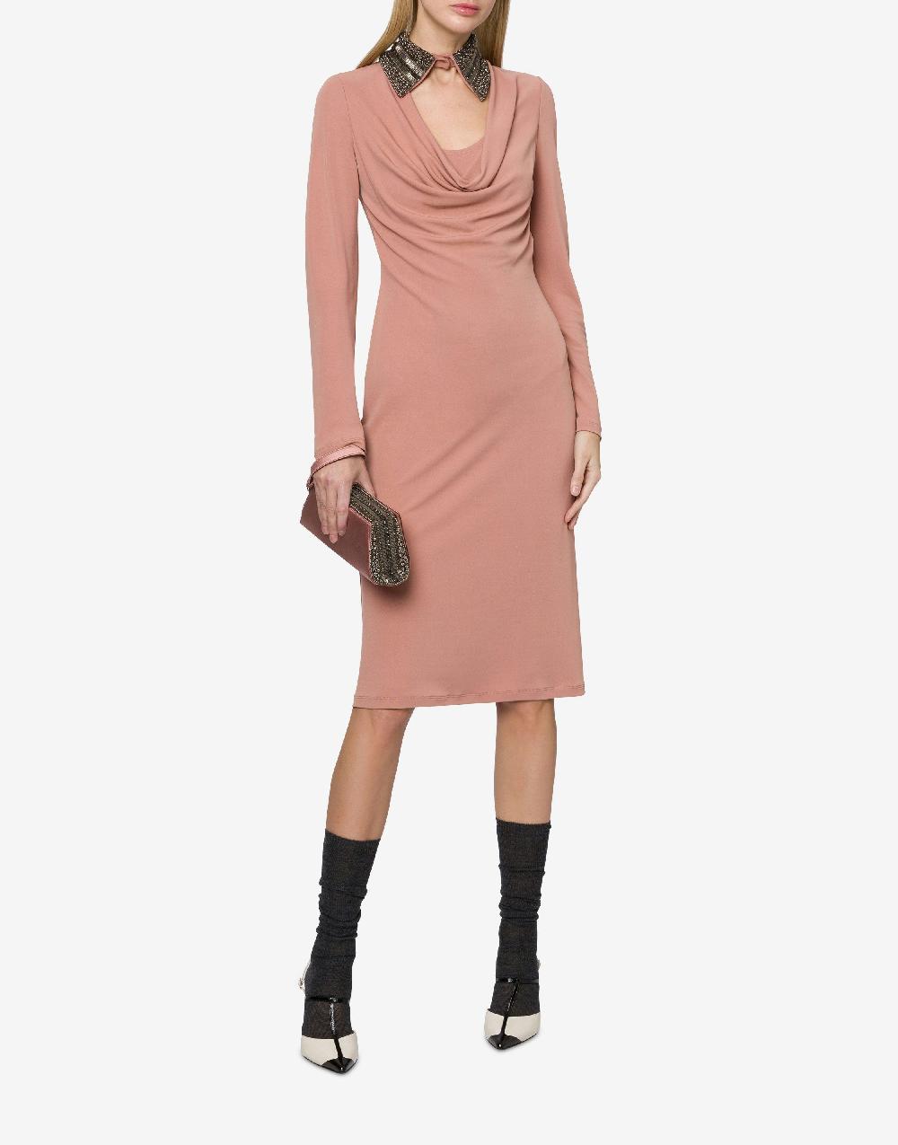 Alberta Ferretti Abito in organzino con colletto ricamato In Vendita