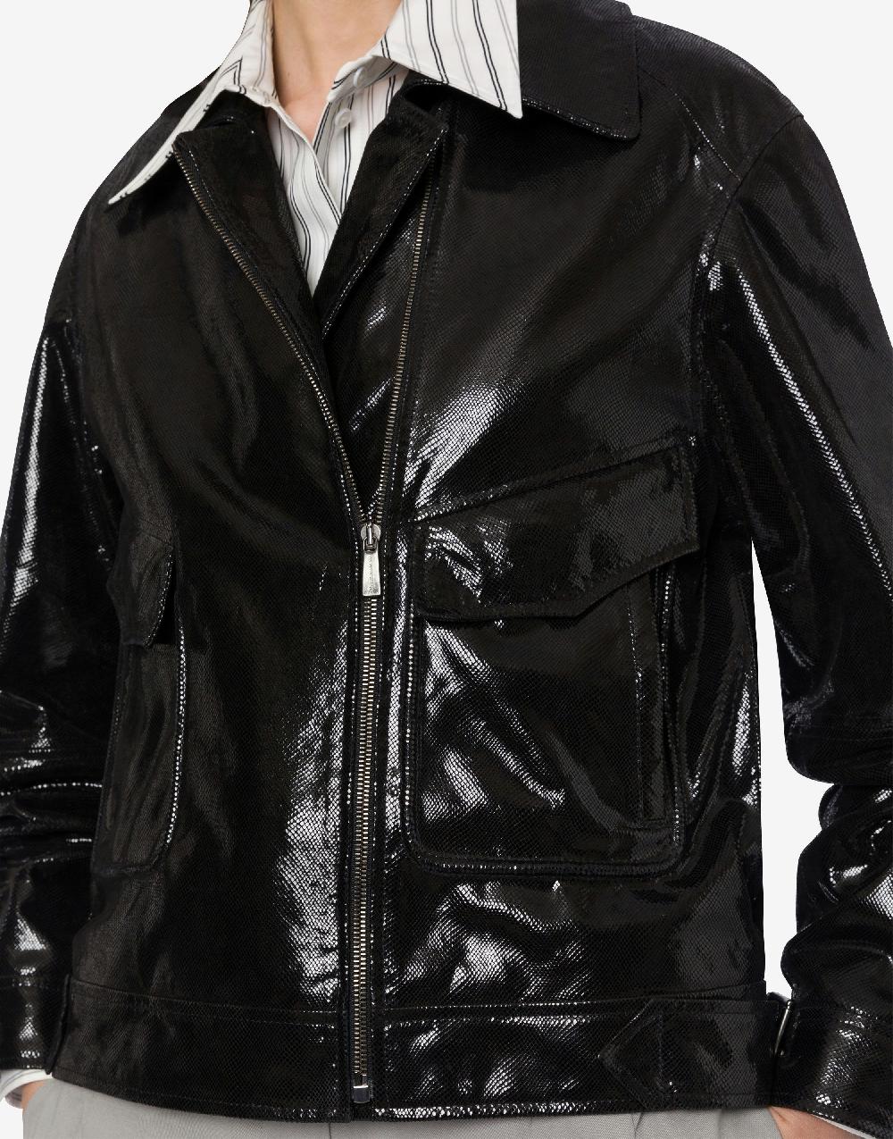 Alberta Ferretti Giacca biker in suede stampa Snake Offerte