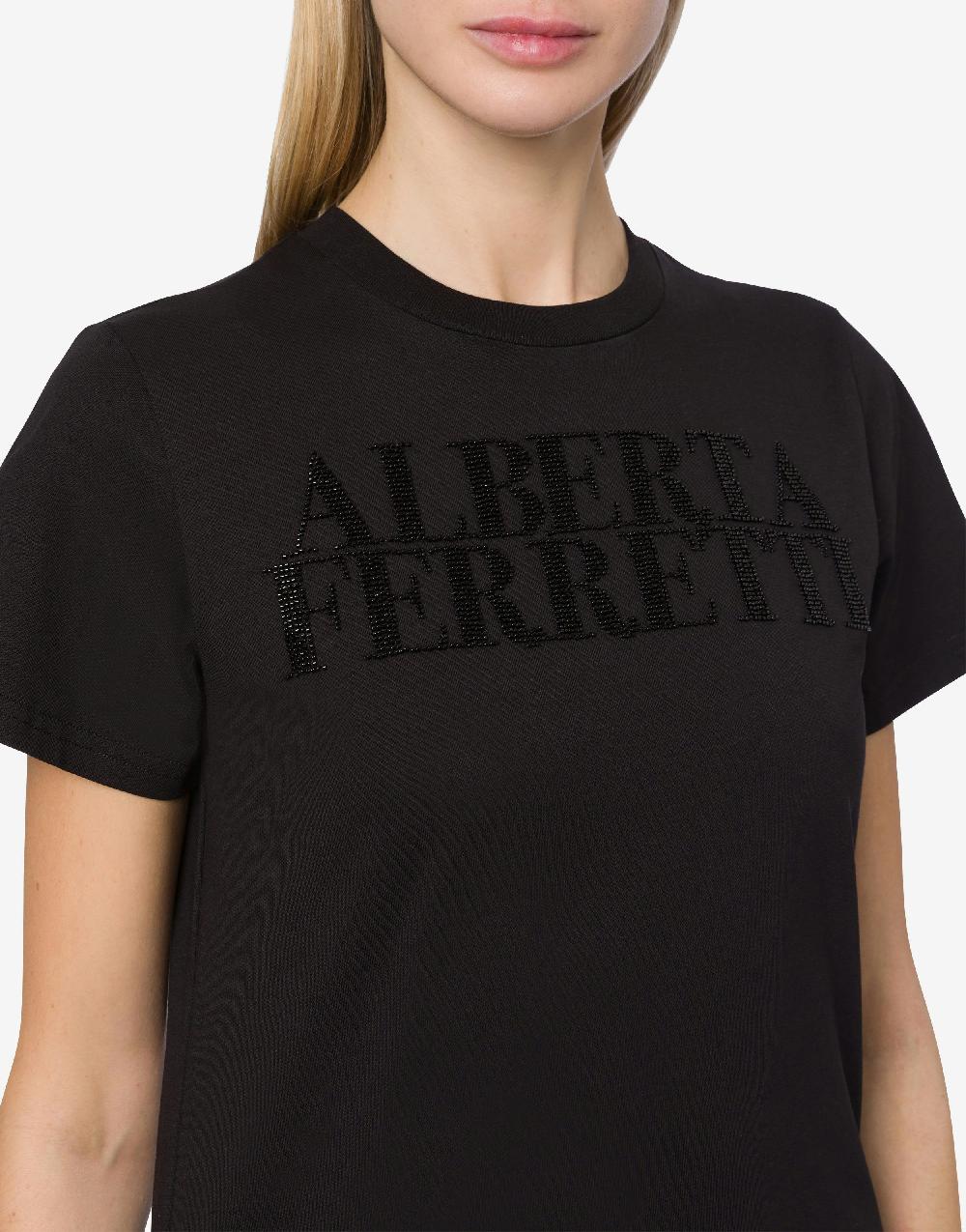 Alberta Ferretti T-shirt in jersey con ricamo logo Italia