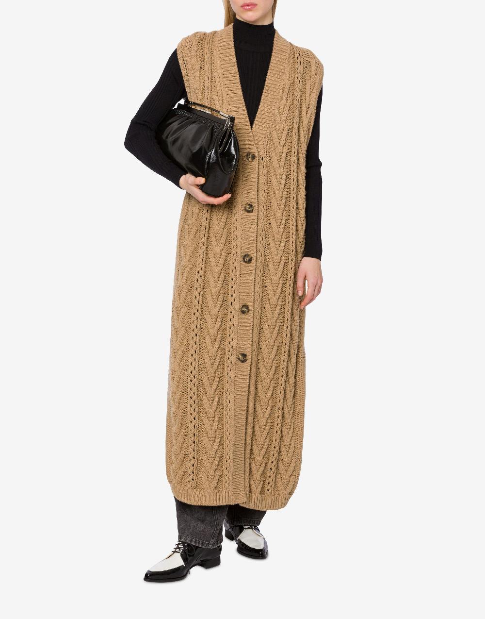 Alberta Ferretti Gilet lungo in maglia di lana e cashmere Sconto