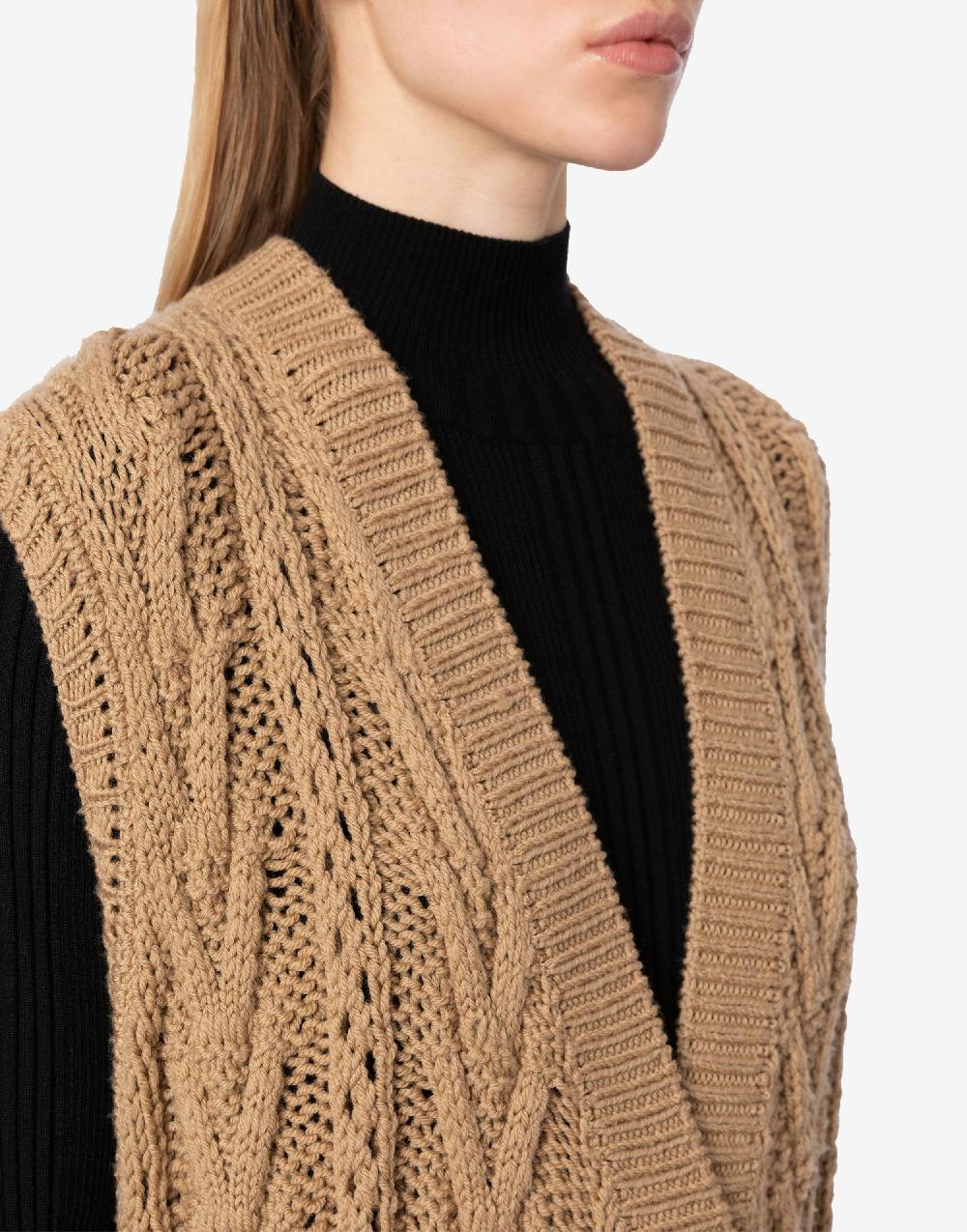 Alberta Ferretti Gilet lungo in maglia di lana e cashmere Sconto
