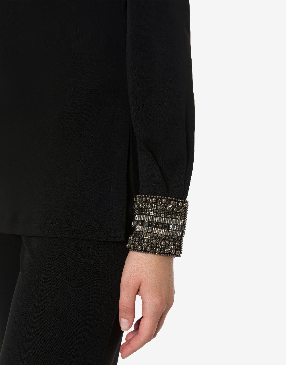 Alberta Ferretti Blusa in organzino con polsini ricamati Vendita Economica