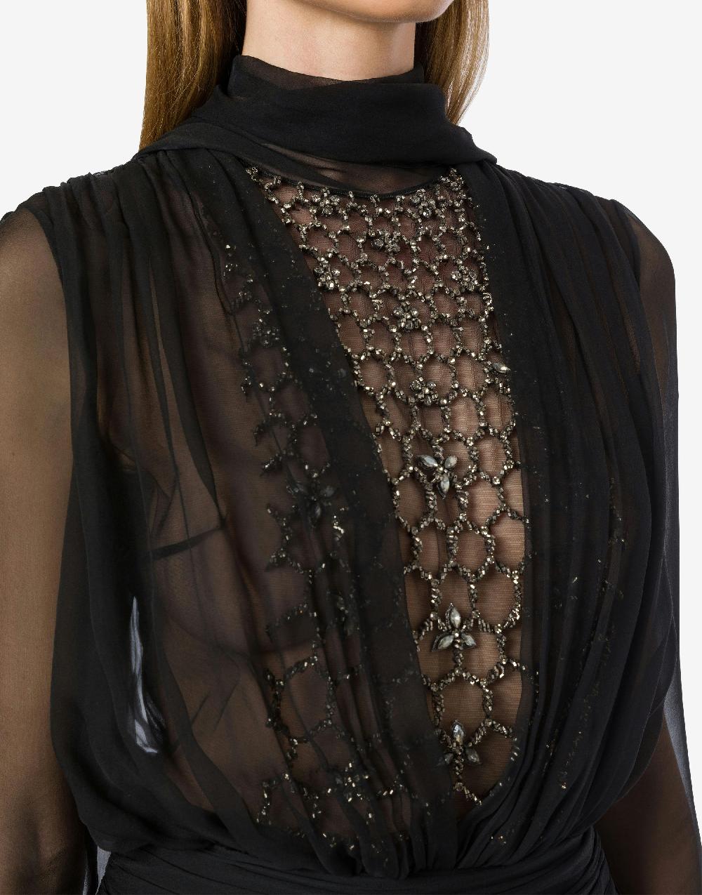 Alberta Ferretti Blusa in chiffon organico con sciarpina e ricamo In Linea